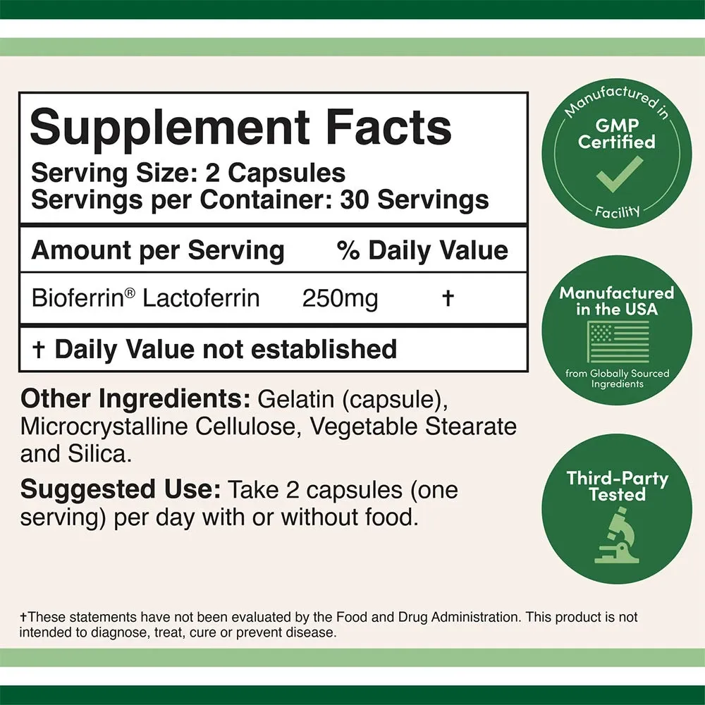 Double Wood Supplements Lactoferrin (60 Capsules) - Afbeelding 2