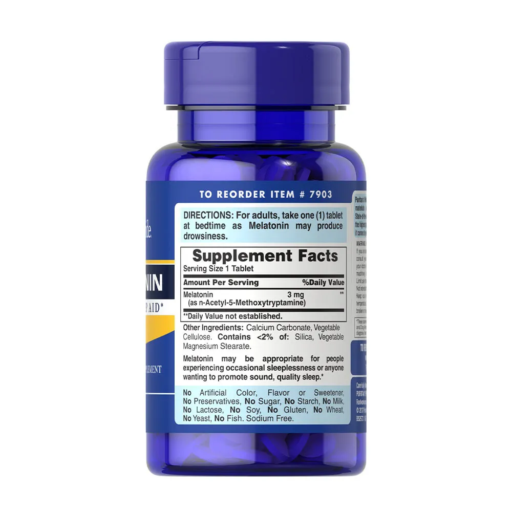 Puritans Pride Melatonin 3 mg (120 Tablets) - Afbeelding 2
