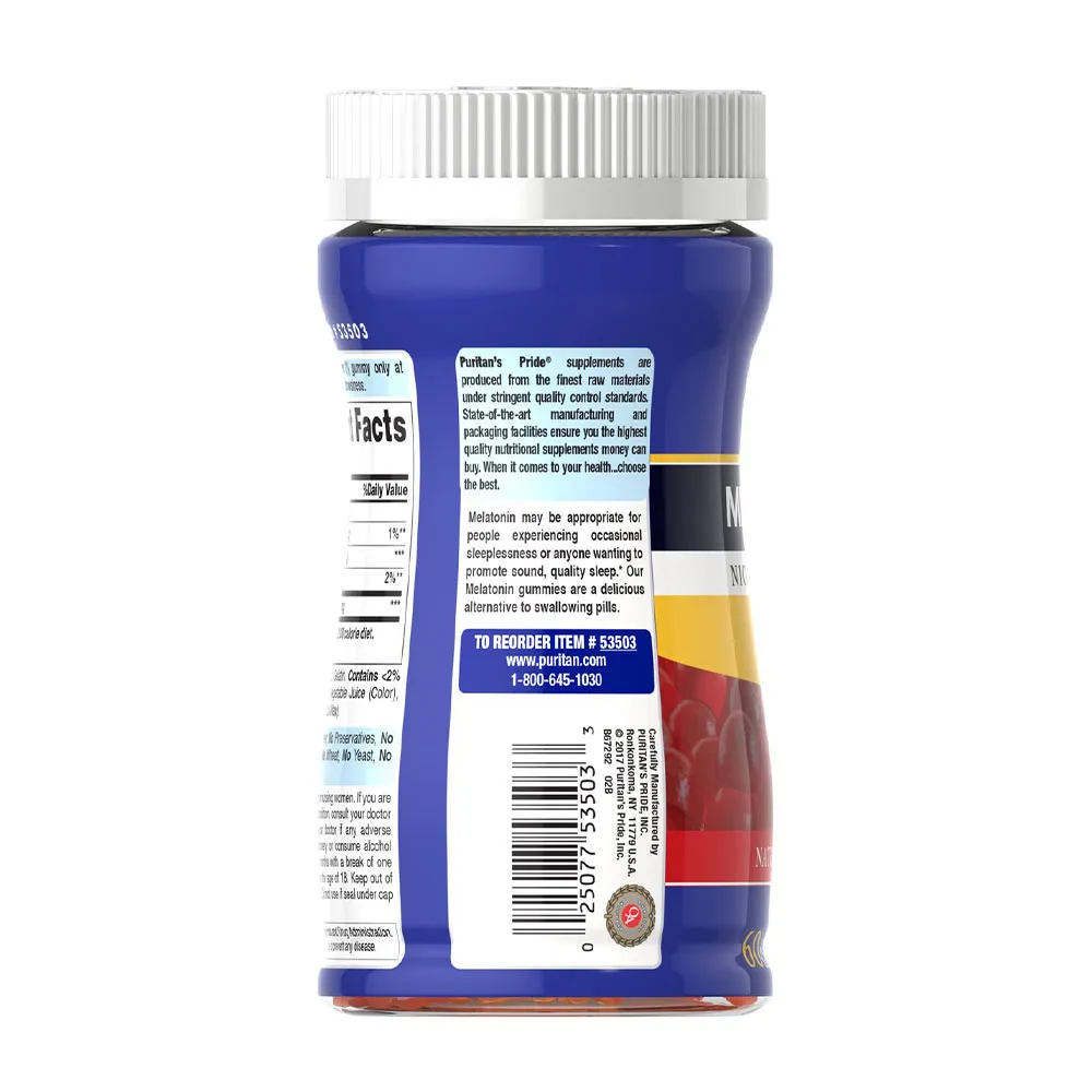 Puritan's Pride Melatonin Gummy 2.5 mg (60 Gummies, Strawberry) - Afbeelding 3