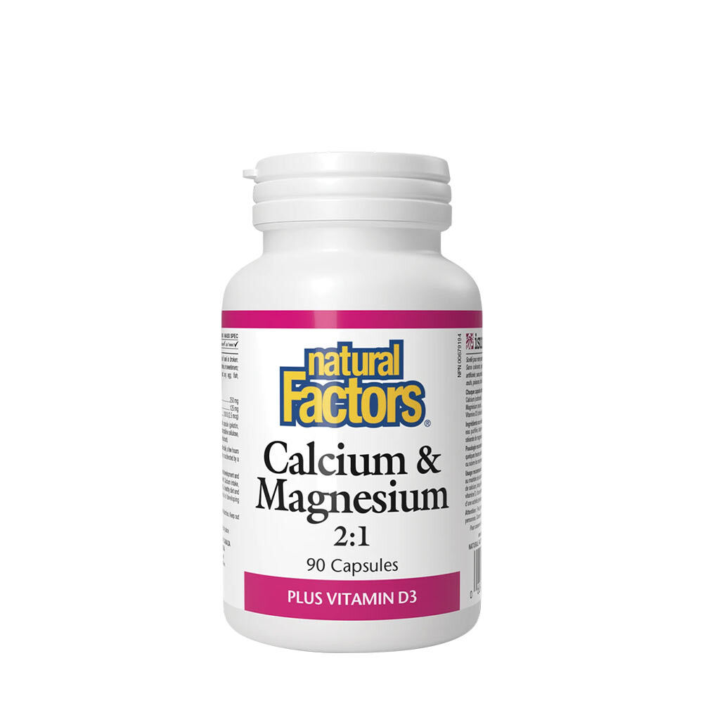 Natural Factors Calcium & Magnesium 2:1 Plus Vitamine D3 (90 capsules) - Viking Supplements