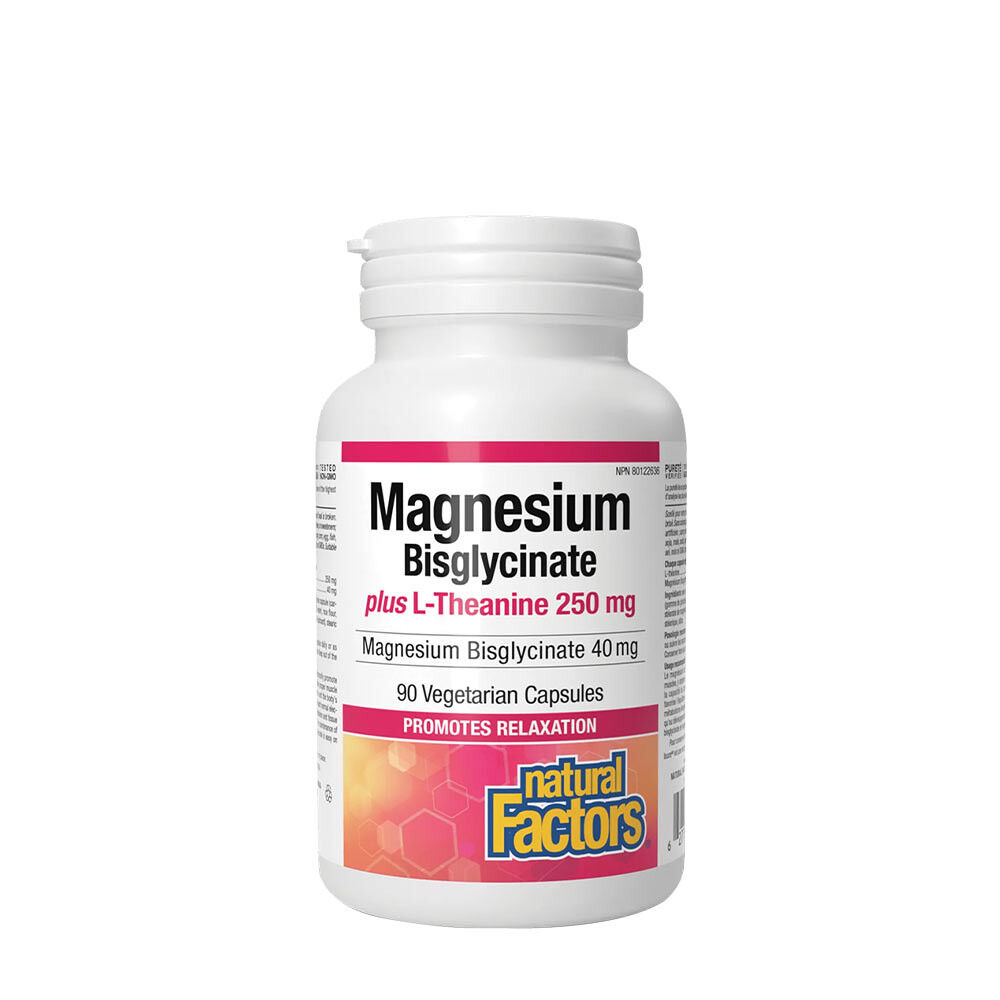 Natural Factors Magnesiumbisglycinaat 100 plus L-theanine 250 mg (90 capsules) - Viking Supplements