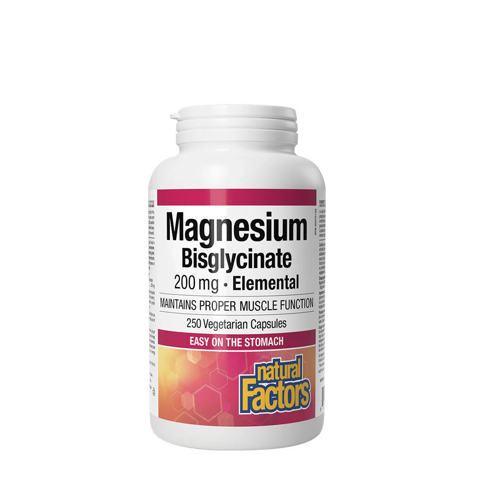 Natural Factors Magnesiumbisglycinaat Pure 200 mg (250 capsules) - Viking Supplements