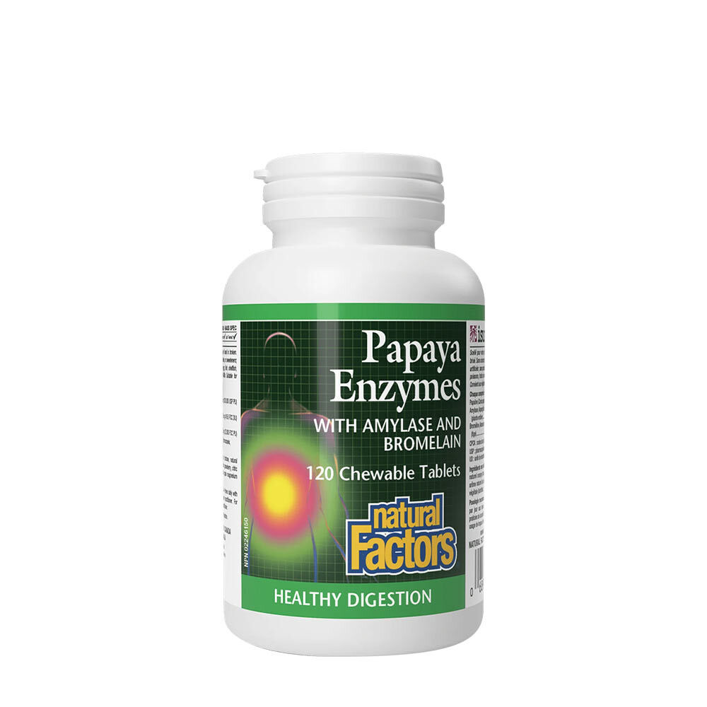 Natural Factors Papaja-enzymen met amylase en bromelaïne (120 kauwtabletten) - Viking Supplements