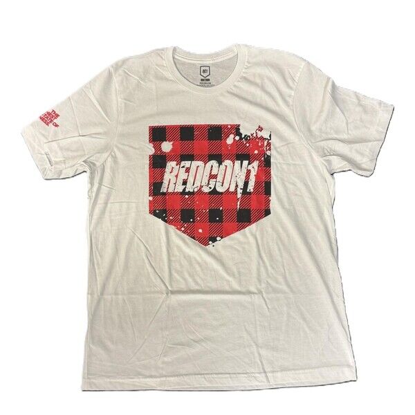 Redcon1 - Rood geruit T-shirt met schildmotief - Small - Viking Supplements