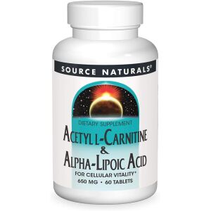 Source Naturals Acetyl-L-carnitine & alfa-liponzuur 650 mg, 60 plantaardige tabletten - Viking Supplements