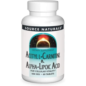 Source Naturals Acetyl-L-carnitine & alfa-liponzuur 650 mg, 60 plantaardige tabletten - Viking Supplements