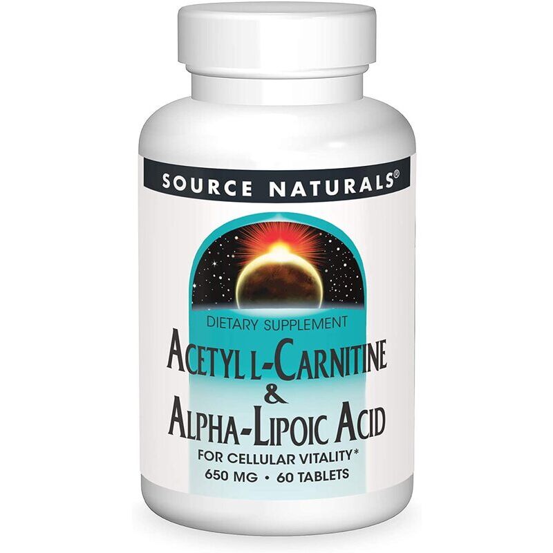 Source Naturals Acetyl-L-carnitine & alfa-liponzuur 650 mg, 60 plantaardige tabletten - Viking Supplements