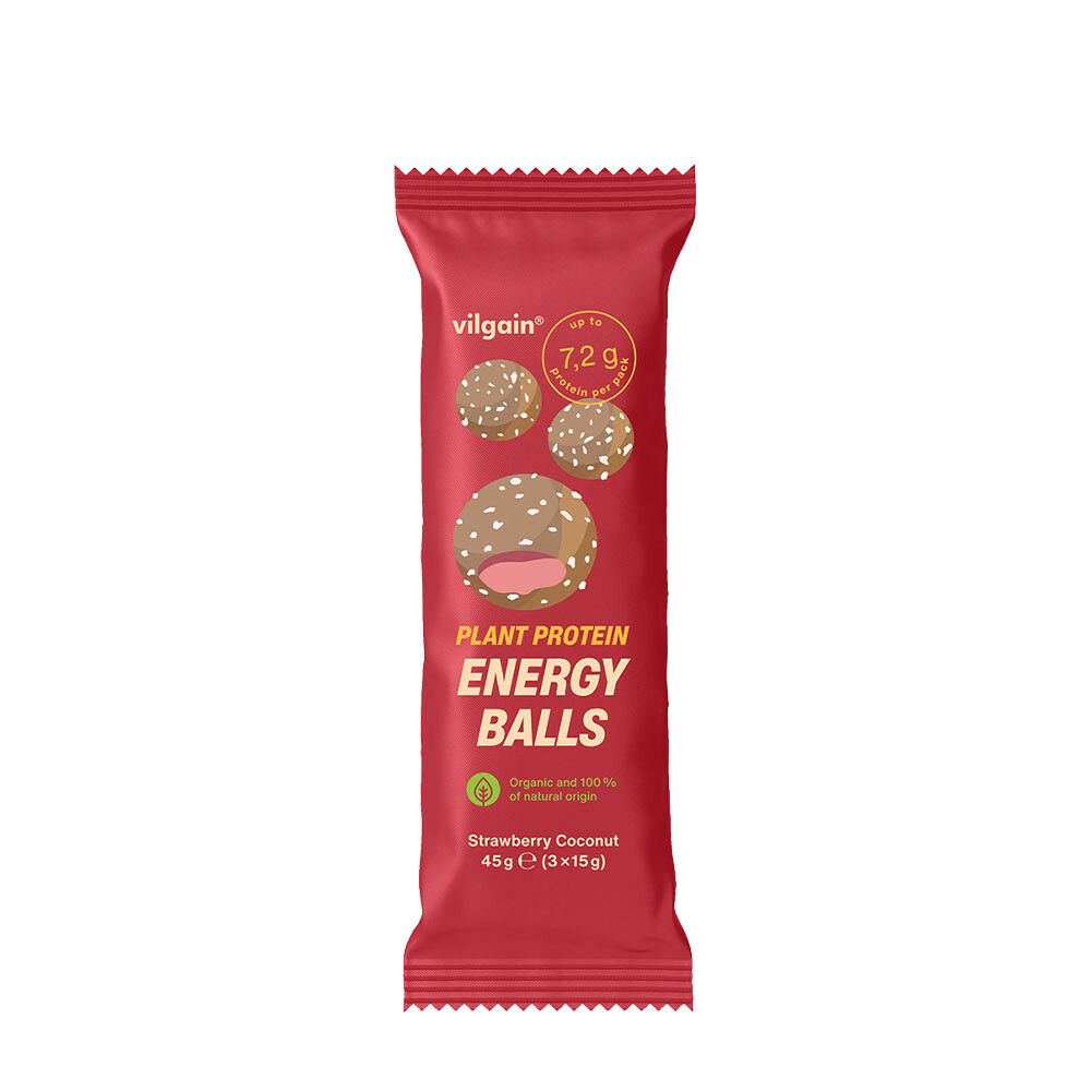 Vilgain Plantaardige Eiwit-Energieballetjes BIO Aardbei-Kokos (45 g) - Viking Supplements