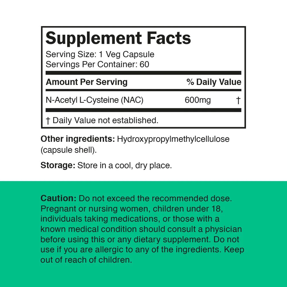 Vitamin360 NAC 600 mg – N-Acetyl L-Cysteine (60 Veg Capsules) - Afbeelding 2
