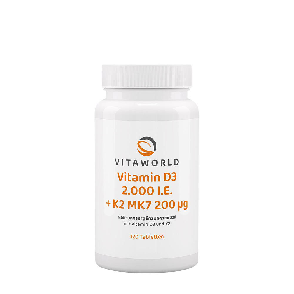 Vitaworld Vitamine D3 2000 IE + K2 MK7 200 mcg (120 tabletten) - Viking Supplements